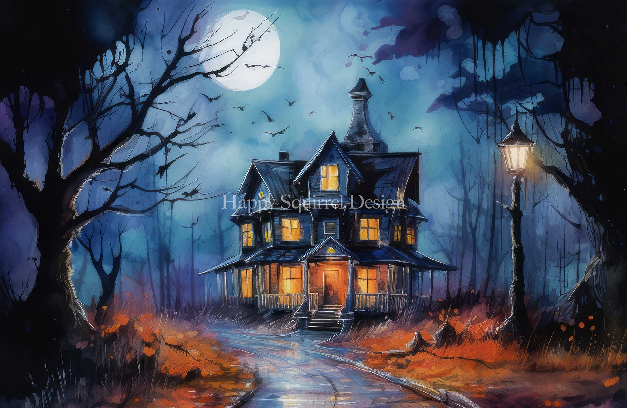 Kate Chilling Halloween House Backdrop Designed by Happy Squirrel Design