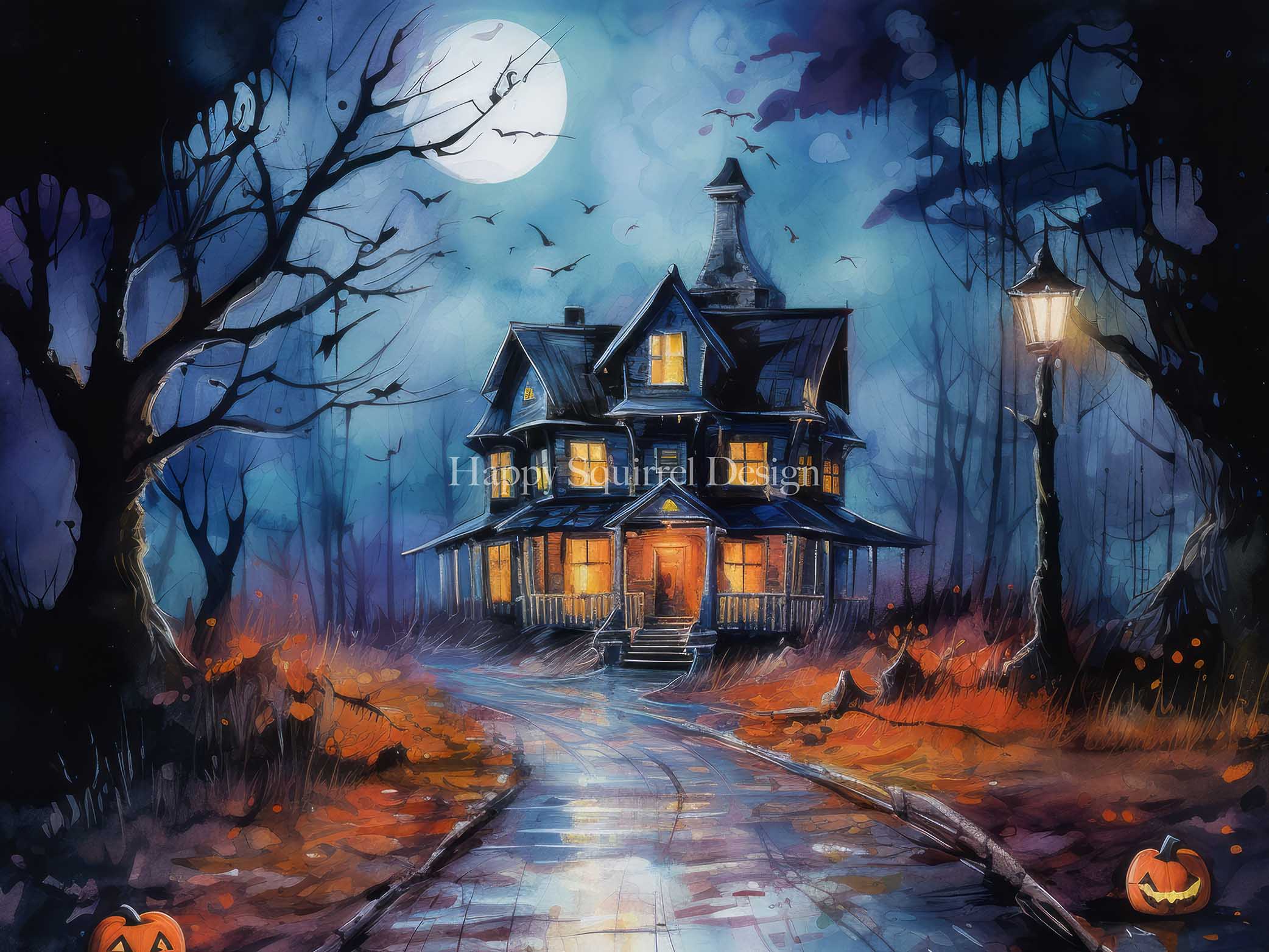 Kate Chilling Halloween House Backdrop Designed by Happy Squirrel Design - Kate Backdrop AU