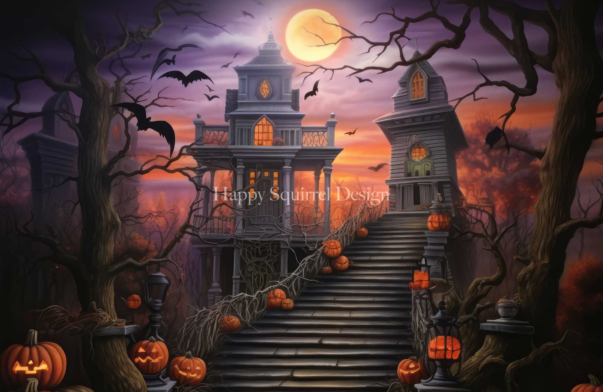 Kate Pumpkin House Halloween Backdrop Designed by Happy Squirrel Design