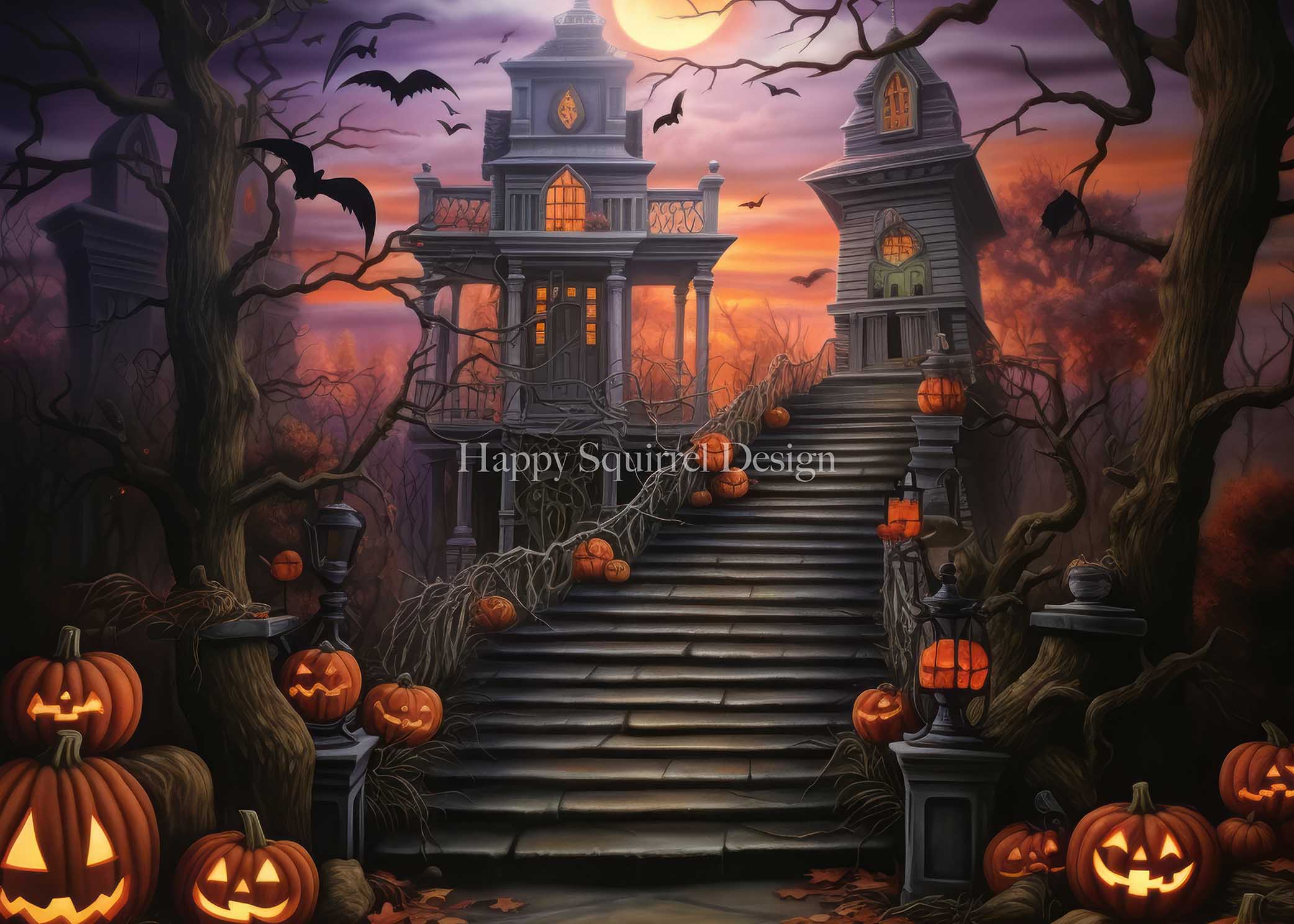 Kate Pumpkin House Halloween Backdrop Designed by Happy Squirrel Design