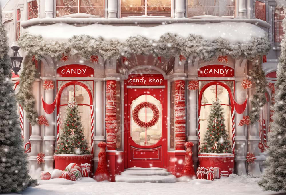 Kate Christmas Red Candy Shop Backdrop Designed by Chain Photography