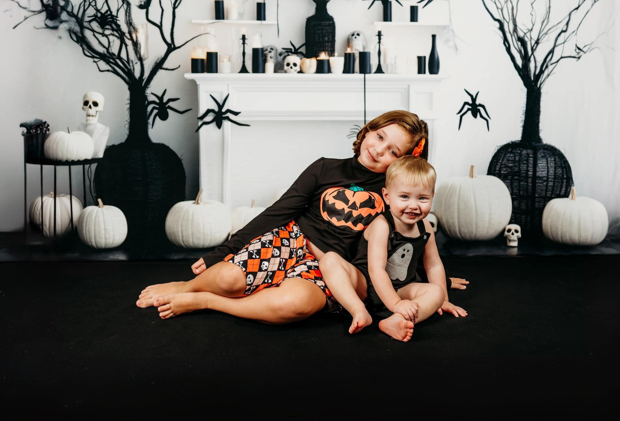 Kate Black & White Halloween Fireplace Backdrop Designed by Lidia Redekopp - Kate Backdrop AU