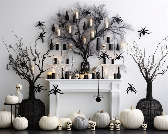 Kate Black & White Halloween Fireplace Backdrop Designed by Lidia Redekopp