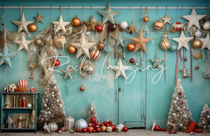 Kate Teal Beach Christmas Stars Backdrop Designed by Lidia Redekopp - Kate Backdrop AU