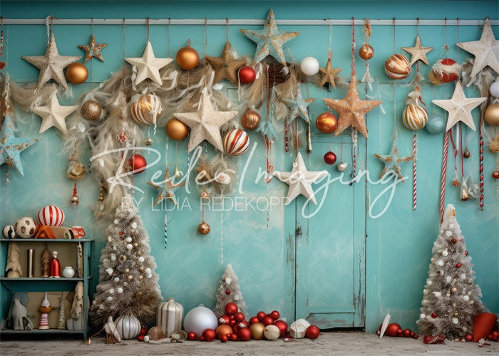 Kate Teal Beach Christmas Stars Backdrop Designed by Lidia Redekopp - Kate Backdrop AU