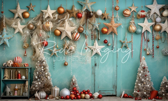 Kate Teal Beach Christmas Stars Backdrop Designed by Lidia Redekopp - Kate Backdrop AU