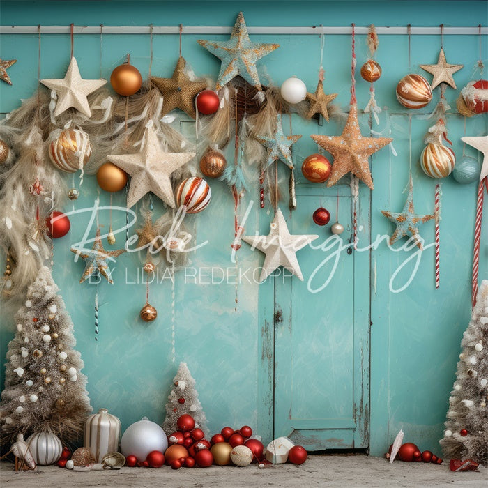 Kate Teal Beach Christmas Stars Backdrop Designed by Lidia Redekopp - Kate Backdrop AU