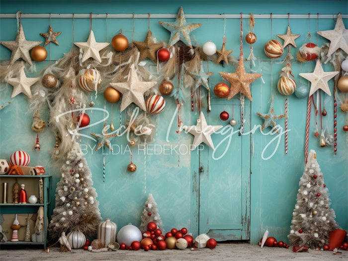 Kate Teal Beach Christmas Stars Backdrop Designed by Lidia Redekopp - Kate Backdrop AU
