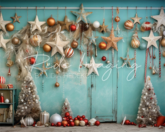 Kate Teal Beach Christmas Stars Backdrop Designed by Lidia Redekopp - Kate Backdrop AU
