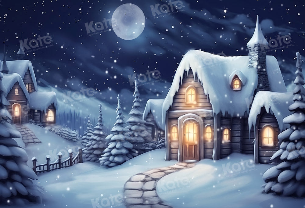 Kate Winter Snow Night Moon Backdrop Designed by Emetselch