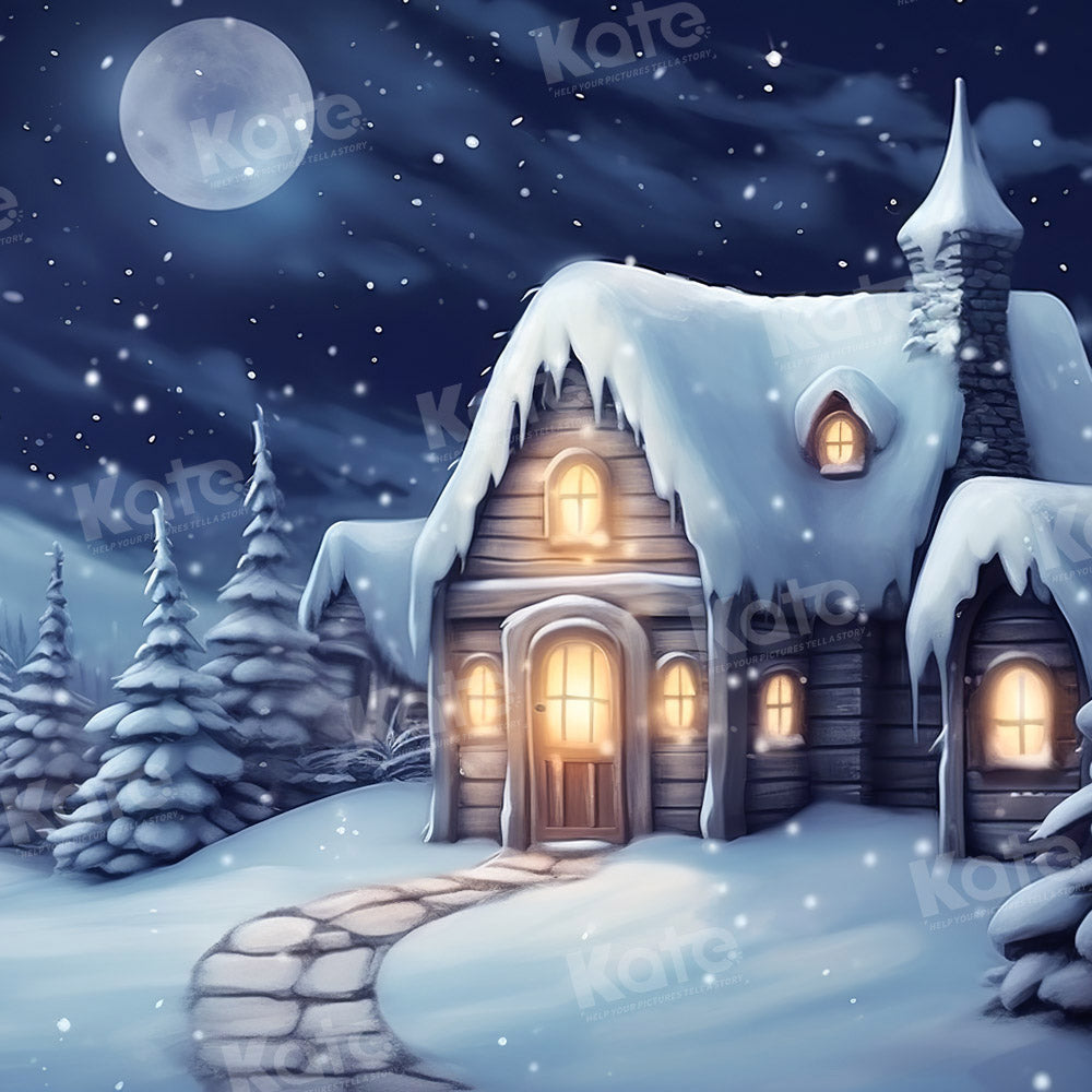 Kate Winter Snow Night Moon Backdrop Designed by Emetselch