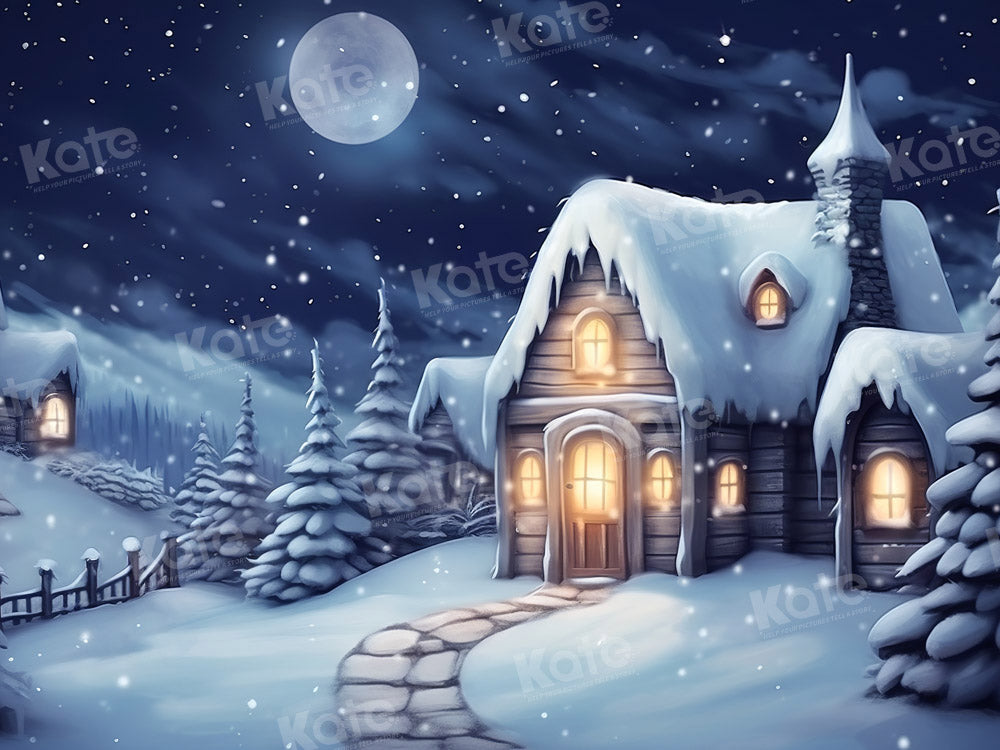 Kate Winter Snow Night Moon Backdrop Designed by Emetselch