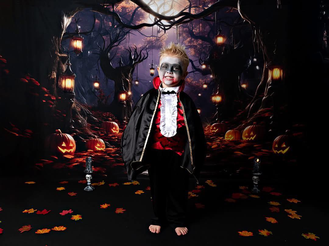 Kate Halloween Jack O Lantern Spooky Forest Backdrop Designed by Emetselch