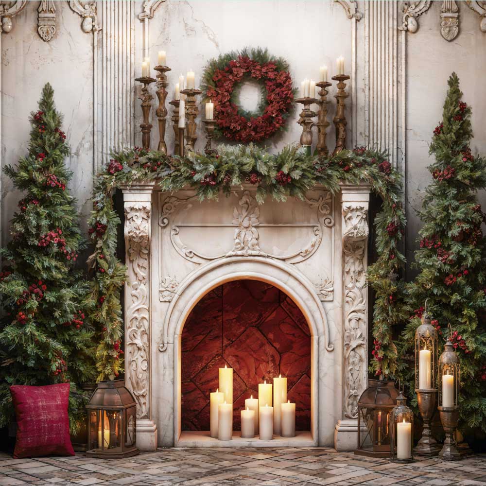 Kate Christmas Retro Fireplace Backdrop Designed by Emetselch - Kate Backdrop AU
