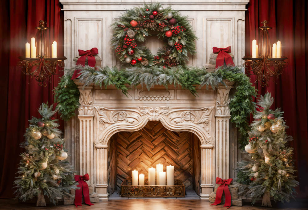 Kate Christmas Tree Fireplace Red Backdrop Designed by Emetselch - Kate Backdrop AU