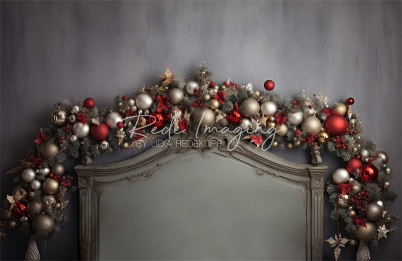 Kate Gold & Red Bauble Christmas Headboard Backdrop Designed by Lidia Redekopp