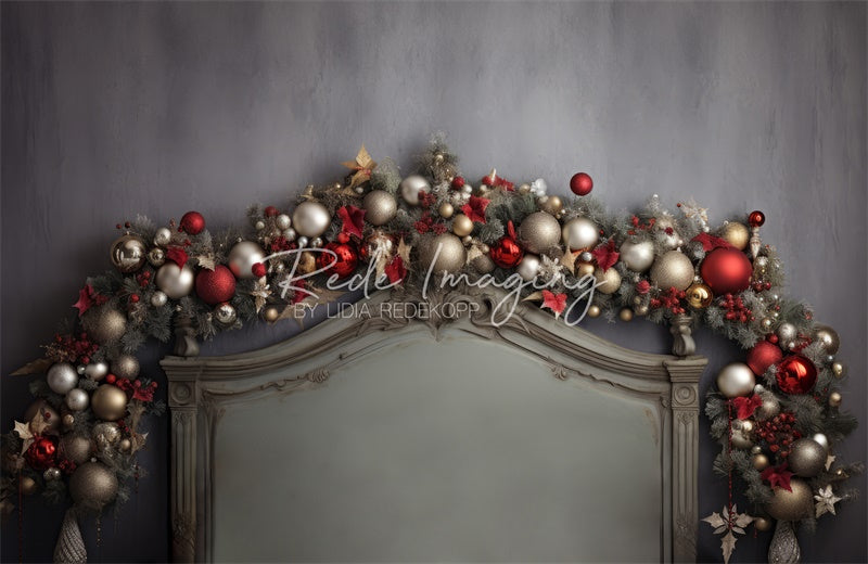 Kate Gold & Red Bauble Christmas Headboard Backdrop Designed by Lidia Redekopp - Kate Backdrop AU