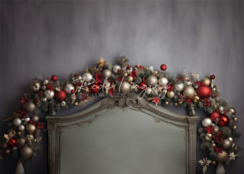 Kate Gold & Red Bauble Christmas Headboard Backdrop Designed by Lidia Redekopp