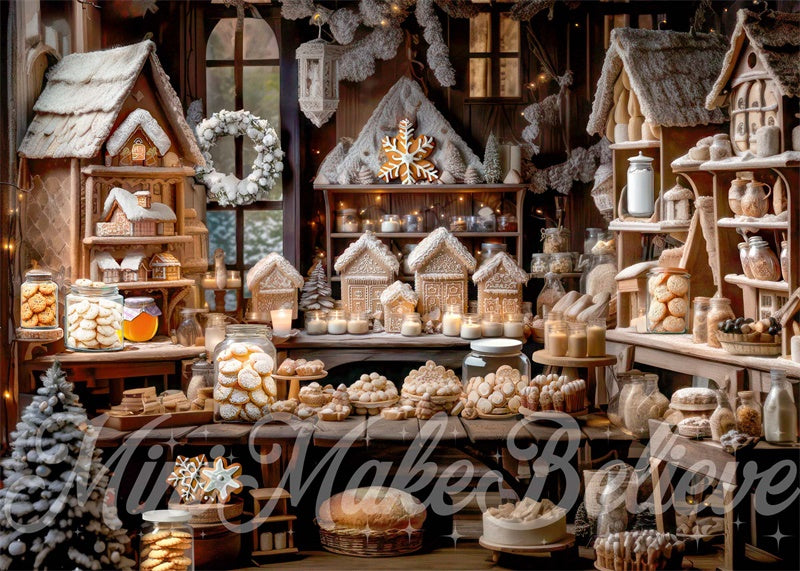 Kate Christmas Winter Backdrop Gingerbread Bakery Kitchen Designed by Mini MakeBelieve - Kate Backdrop AU