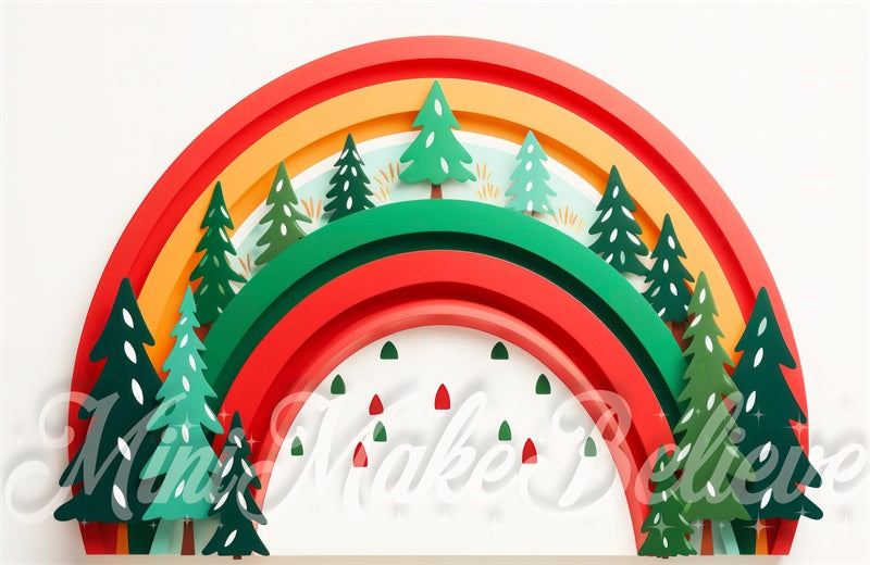 Kate Rainbow Christmas Trees Backdrop Winter Cake Smash Birthday Designed by Mini MakeBelieve