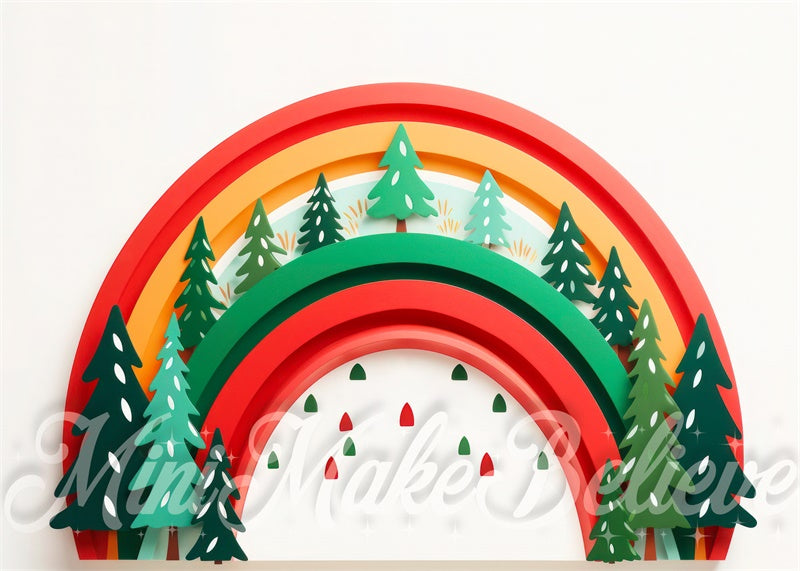 Kate Rainbow Christmas Trees Backdrop Winter Cake Smash Birthday Designed by Mini MakeBelieve