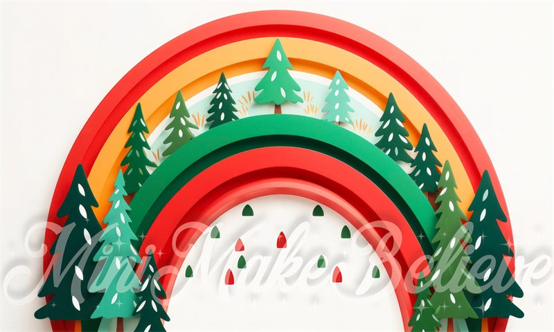 Kate Rainbow Christmas Trees Backdrop Winter Cake Smash Birthday Designed by Mini MakeBelieve