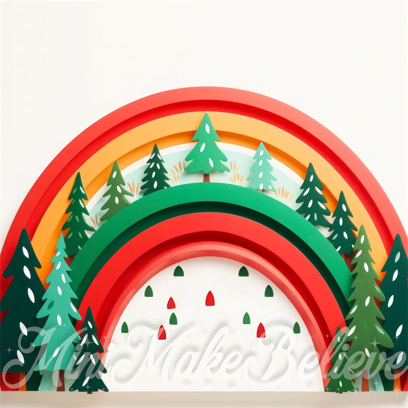 Kate Rainbow Christmas Trees Backdrop Winter Cake Smash Birthday Designed by Mini MakeBelieve