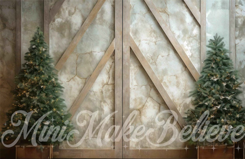 Kate Winter Christmas Trees Backdrop Rustic Marble Wall Designed by Mini MakeBelieve
