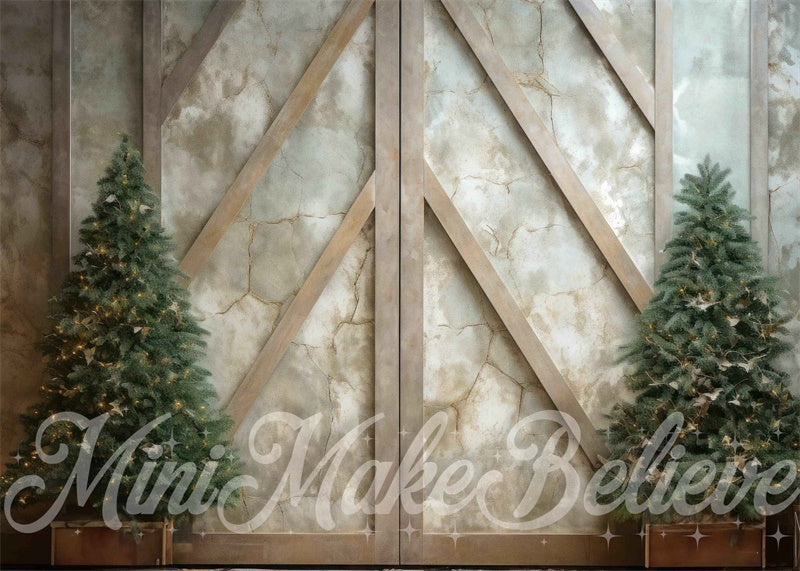 Kate Winter Christmas Trees Backdrop Rustic Marble Wall Designed by Mini MakeBelieve