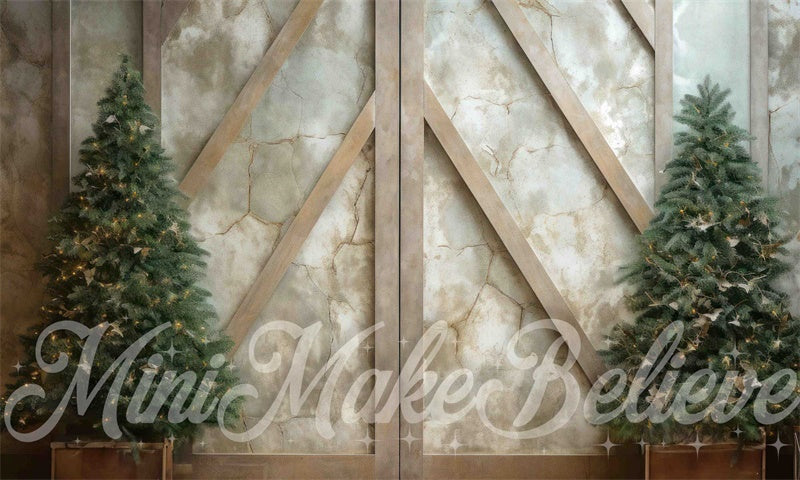 Kate Winter Christmas Trees Backdrop Rustic Marble Wall Designed by Mini MakeBelieve
