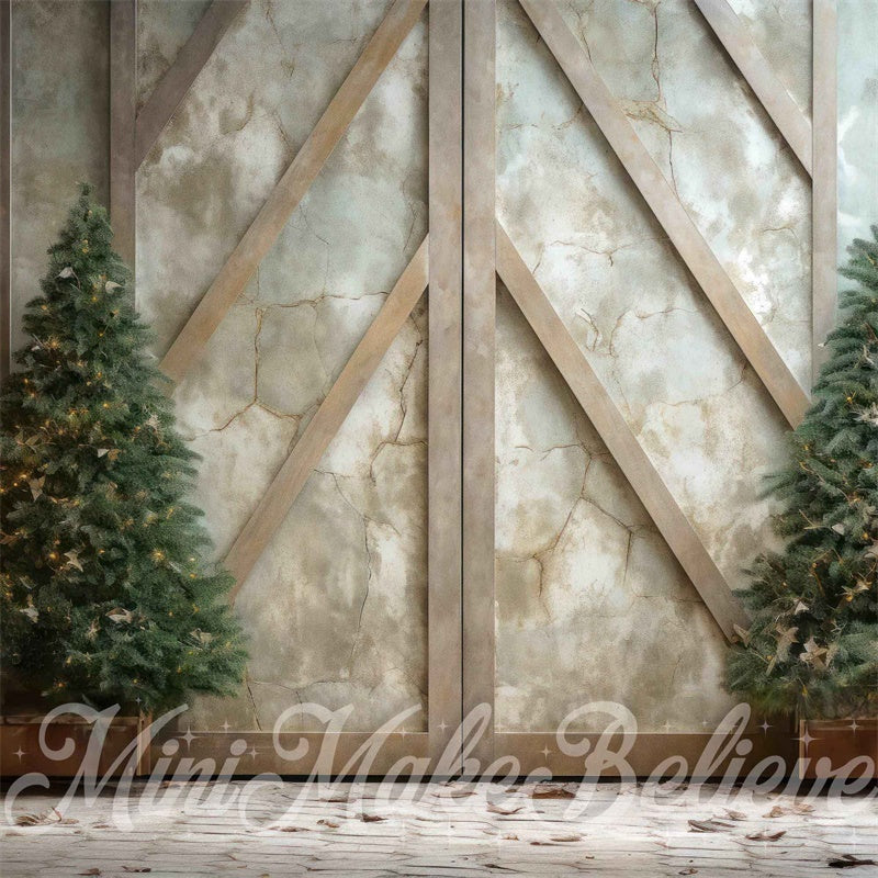 Kate Winter Christmas Trees Backdrop Rustic Marble Wall Designed by Mini MakeBelieve