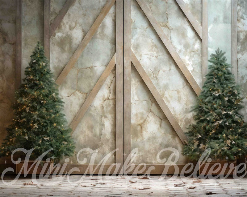 Kate Winter Christmas Trees Backdrop Rustic Marble Wall Designed by Mini MakeBelieve