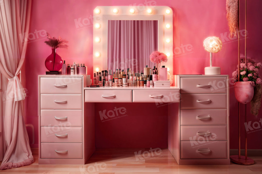 Kate Girl Makeup Mirror Pink Doll Backdrop for Photography
