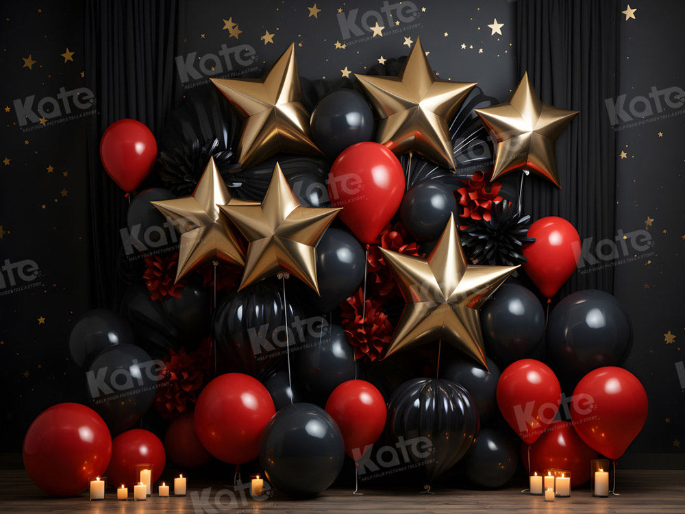 Kate Balloon Black and Red Star Cake Smash Backdrop for Photography