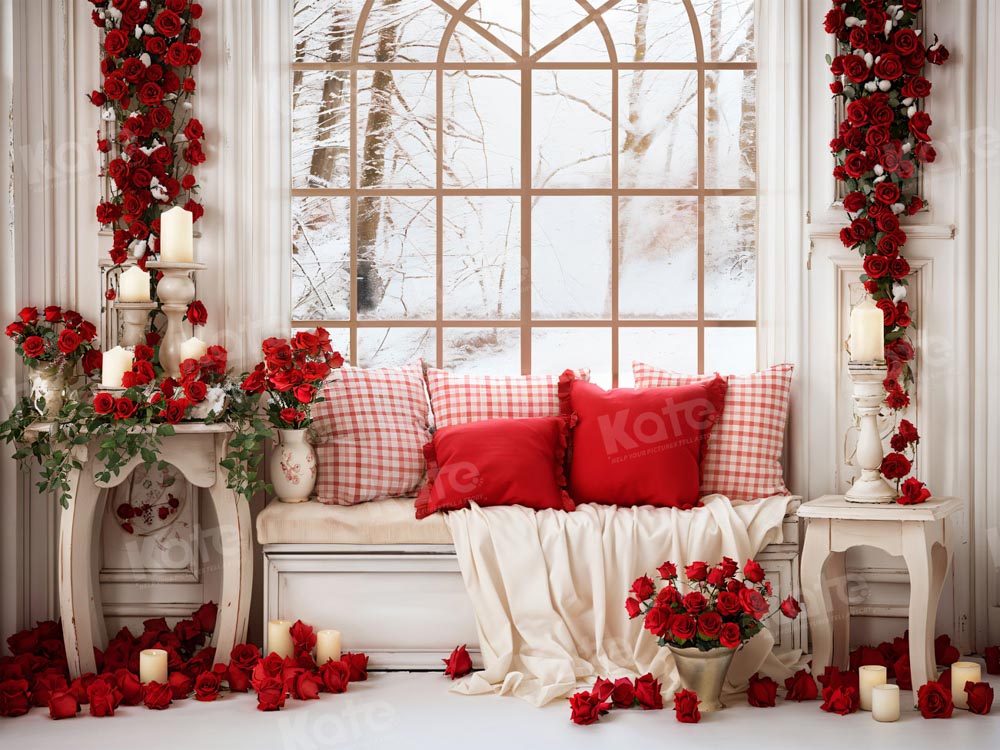 Kate Valentine's Day White Sofa Window Rose Backdrop for Photography - Kate Backdrop AU