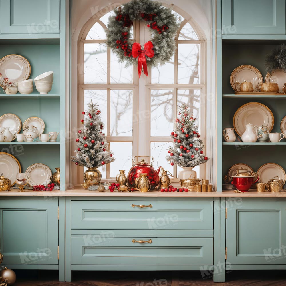 Kate Christmas Green Kitchen Backdrop for Photography - Kate Backdrop AU
