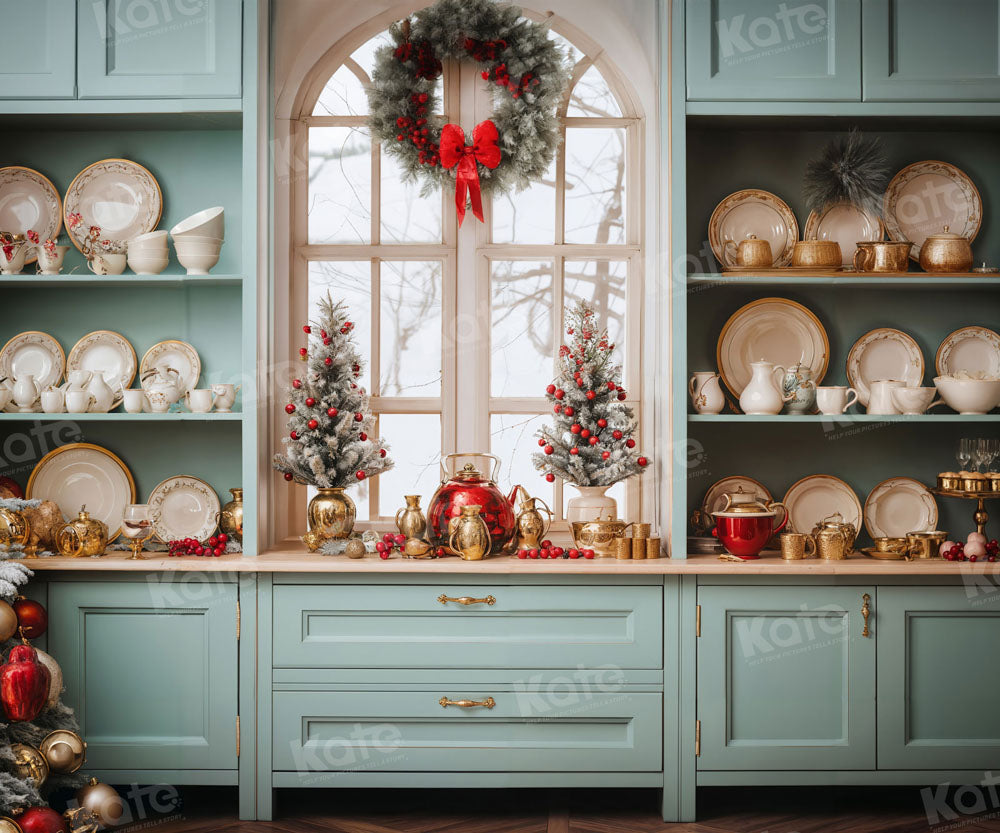Kate Christmas Green Kitchen Backdrop for Photography - Kate Backdrop AU