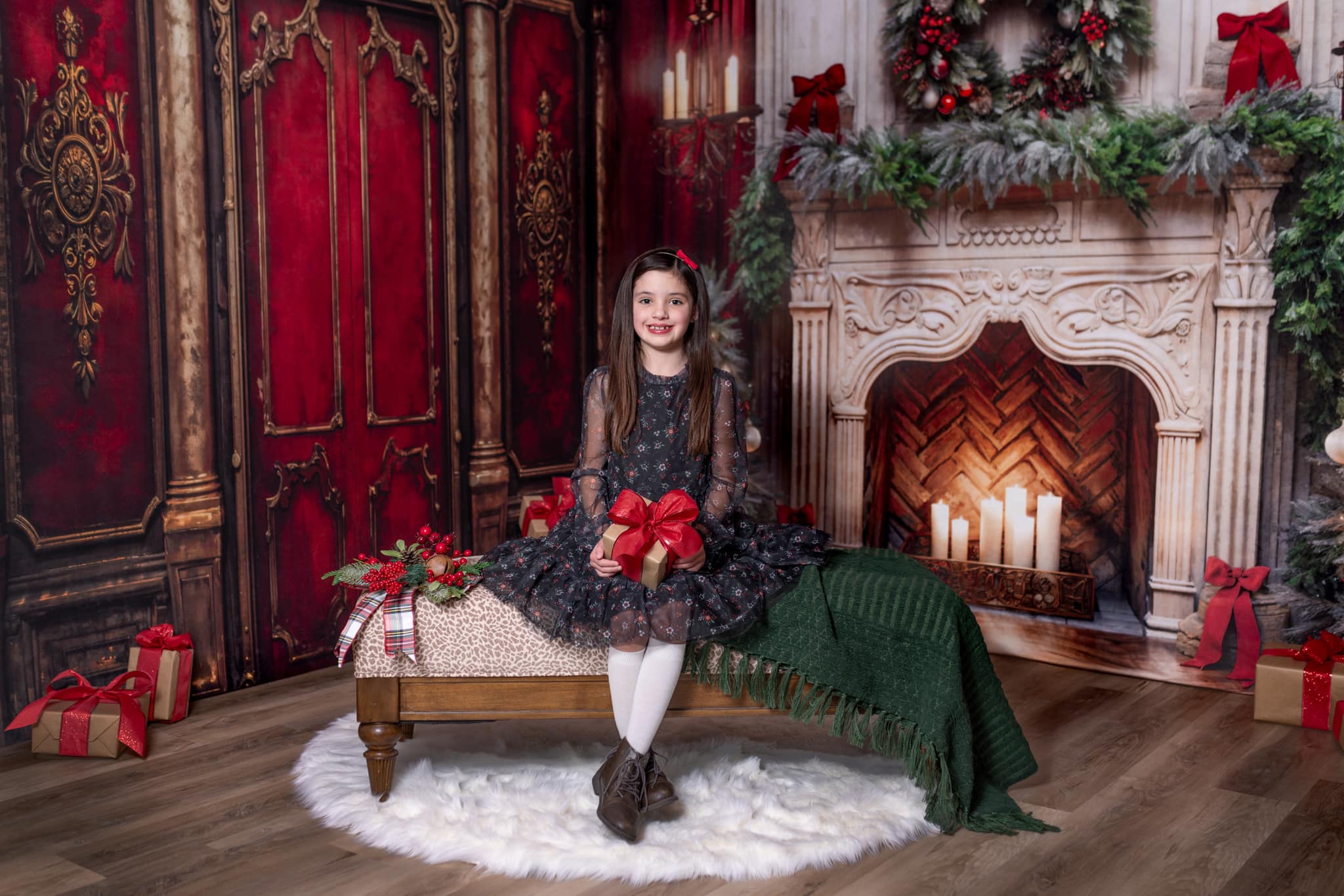 Kate Christmas Victorian Red Wall Fireplace Room Set(8ftx8ft&10ftx8ft&8ftx10ft) - Kate Backdrop AU