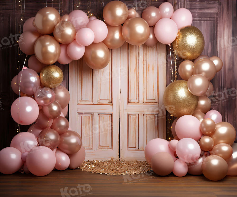 Kate Pink Fun Balloon Arch Door Cake Smash Backdrop Designed by Emetselch
