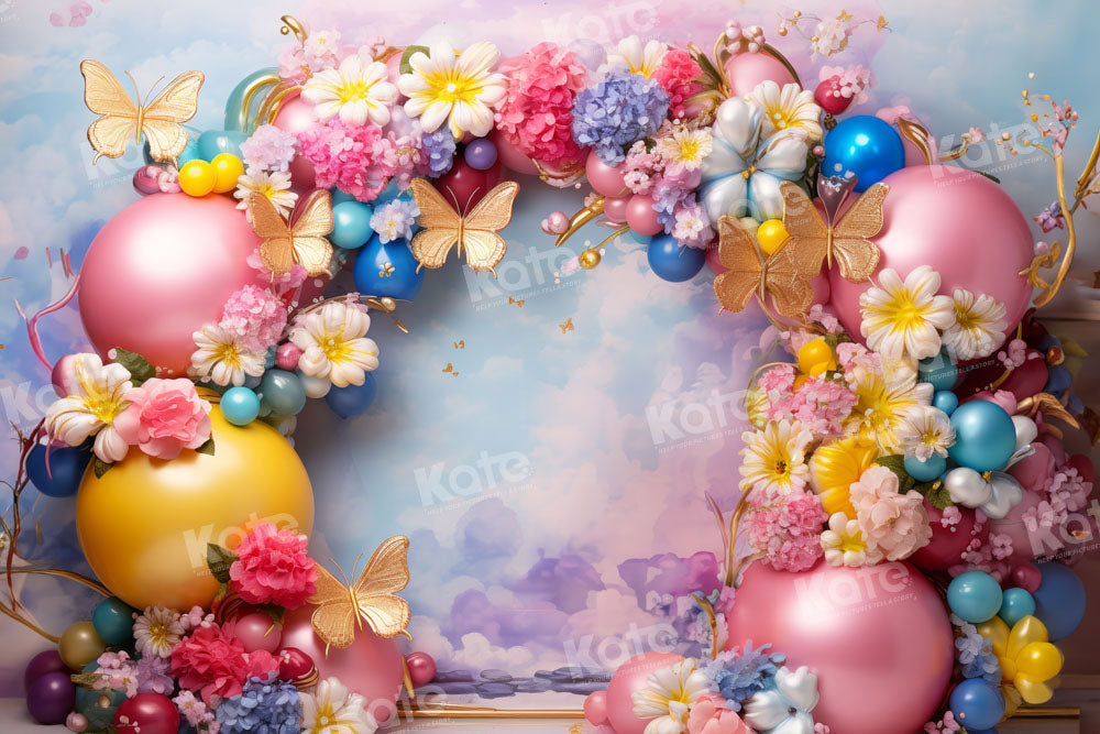 Kate Balloon Spring Flower Butterfly Backdrop Designed by Emetselch - Kate Backdrop AU