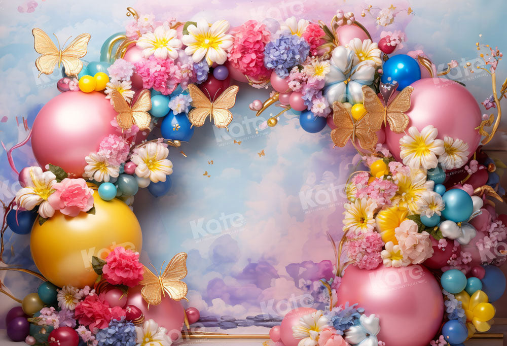 Kate Balloon Spring Flower Butterfly Backdrop Designed by Emetselch - Kate Backdrop AU