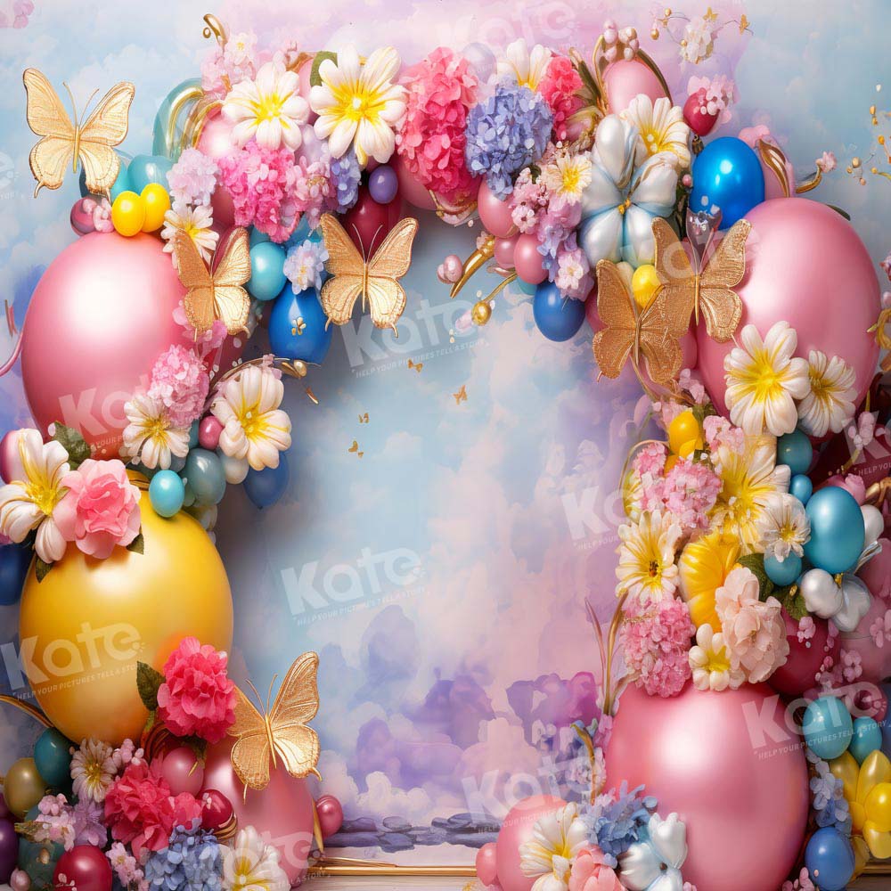 Kate Balloon Spring Flower Butterfly Backdrop Designed by Emetselch - Kate Backdrop AU