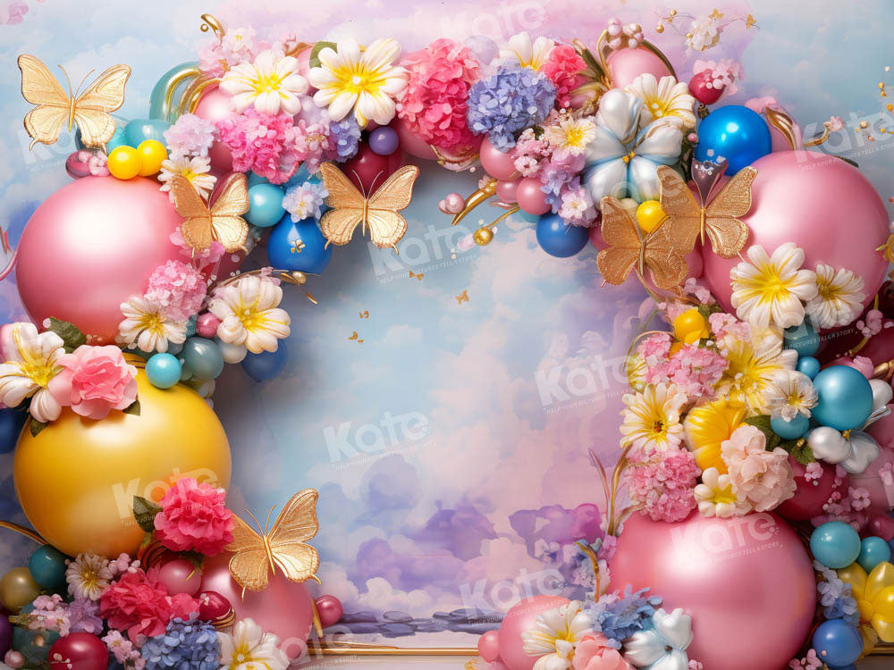 Kate Balloon Spring Flower Butterfly Backdrop Designed by Emetselch - Kate Backdrop AU