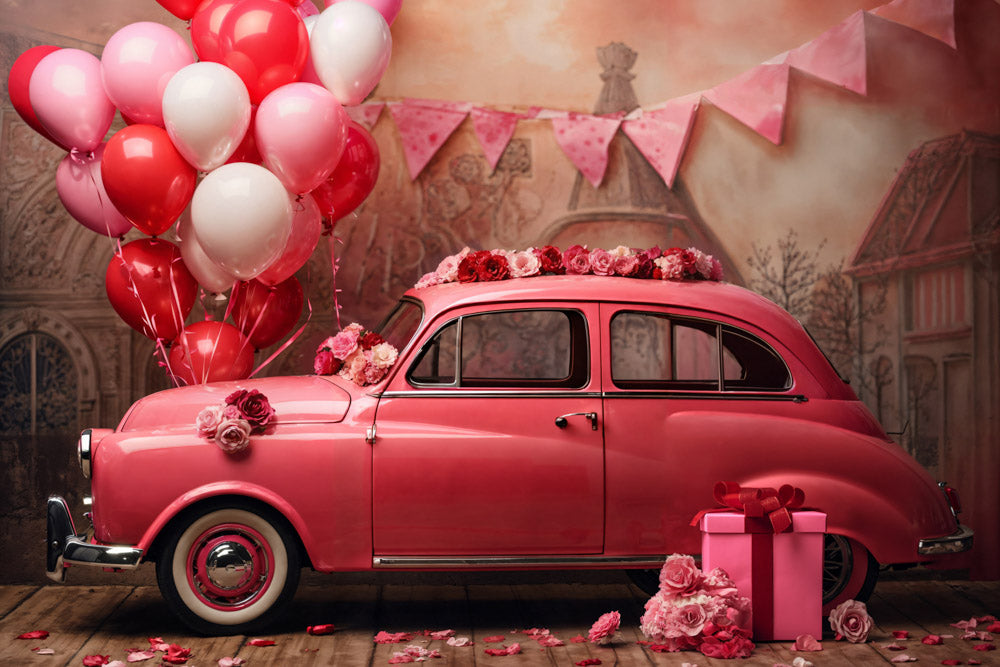 Kate Valentine's Day Pink Car Balloon Backdrop Designed by Emetselch - Kate Backdrop AU