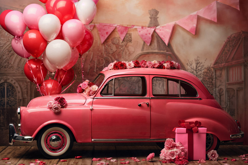 Kate Valentine's Day Pink Car Balloon Backdrop Designed by Emetselch - Kate Backdrop AU