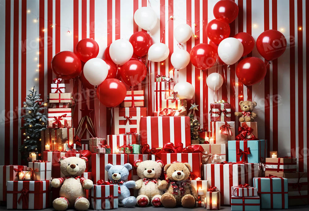 Kate Christmas Balloon Gift Bear Backdrop for Photography - Kate Backdrop AU