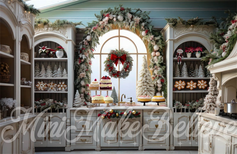 Kate Boho Muted Eclectic Winter Christmas Kitchen Backdrop Designed by Mini MakeBelieve - Kate Backdrop AU
