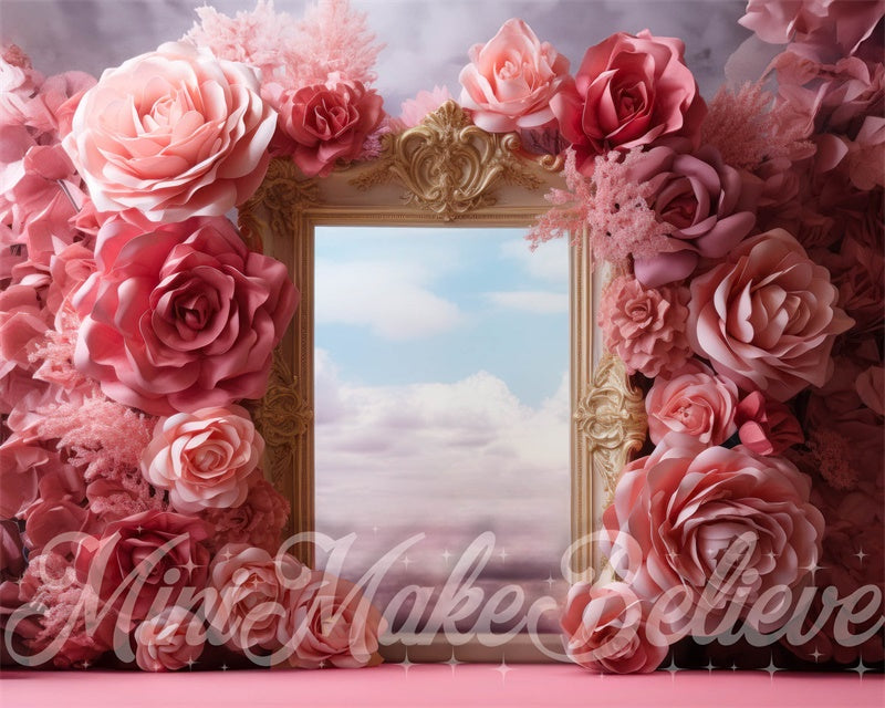 Kate Pink Flowers Cake Smash Backdrop Designed by Mini MakeBelieve