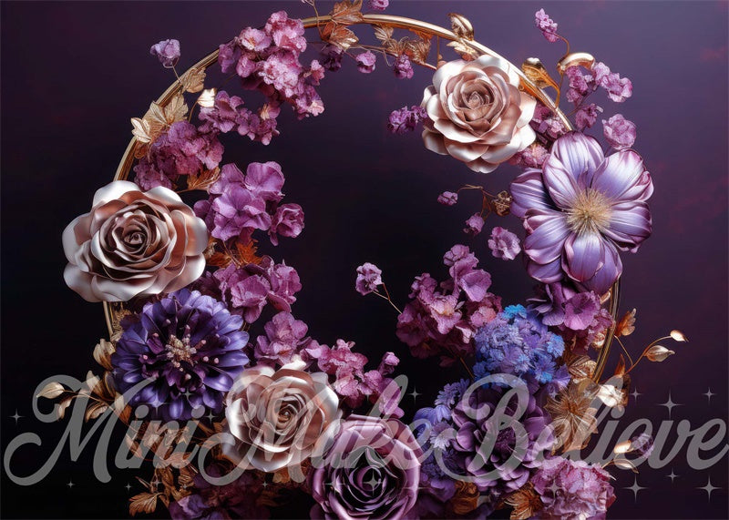 Kate Gold Frame Maternity Purplr Floral Fine Art Backdrop Designed by Mini MakeBelieve