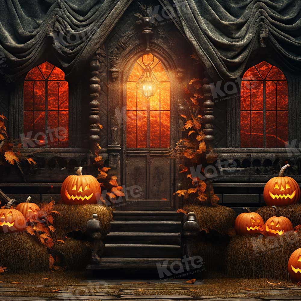 Kate Halloween Sunset Spooky Pumpkin House Backdrop for Photography - Kate Backdrop AU